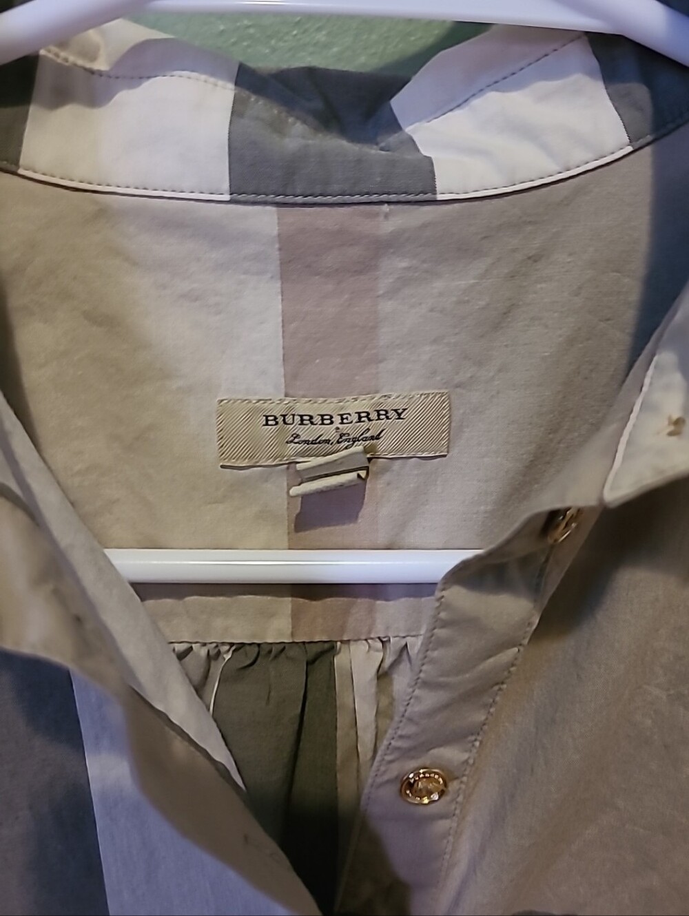 Burberry Checkered Beige Cotton Shirt Dress No Belt Size 2 - Picture 4 of 16